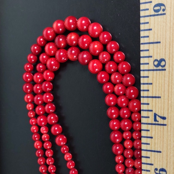Red Bamboo Coral Triple Strand Bead Necklace and Matching Bracelet - Picture 8 of 9